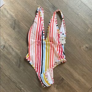 Express striped deep plunge one-piece S